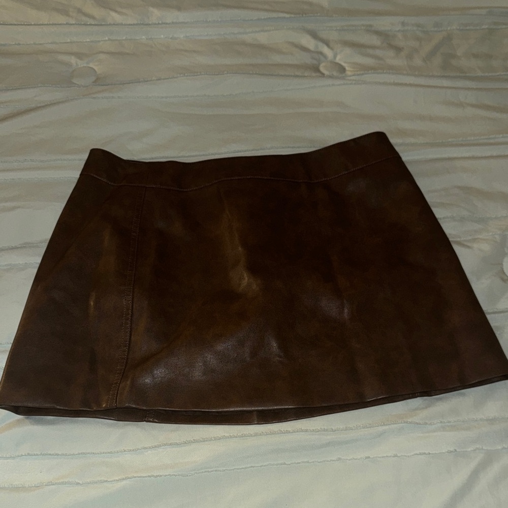 Elegant Brown Faux Leather Skirt
